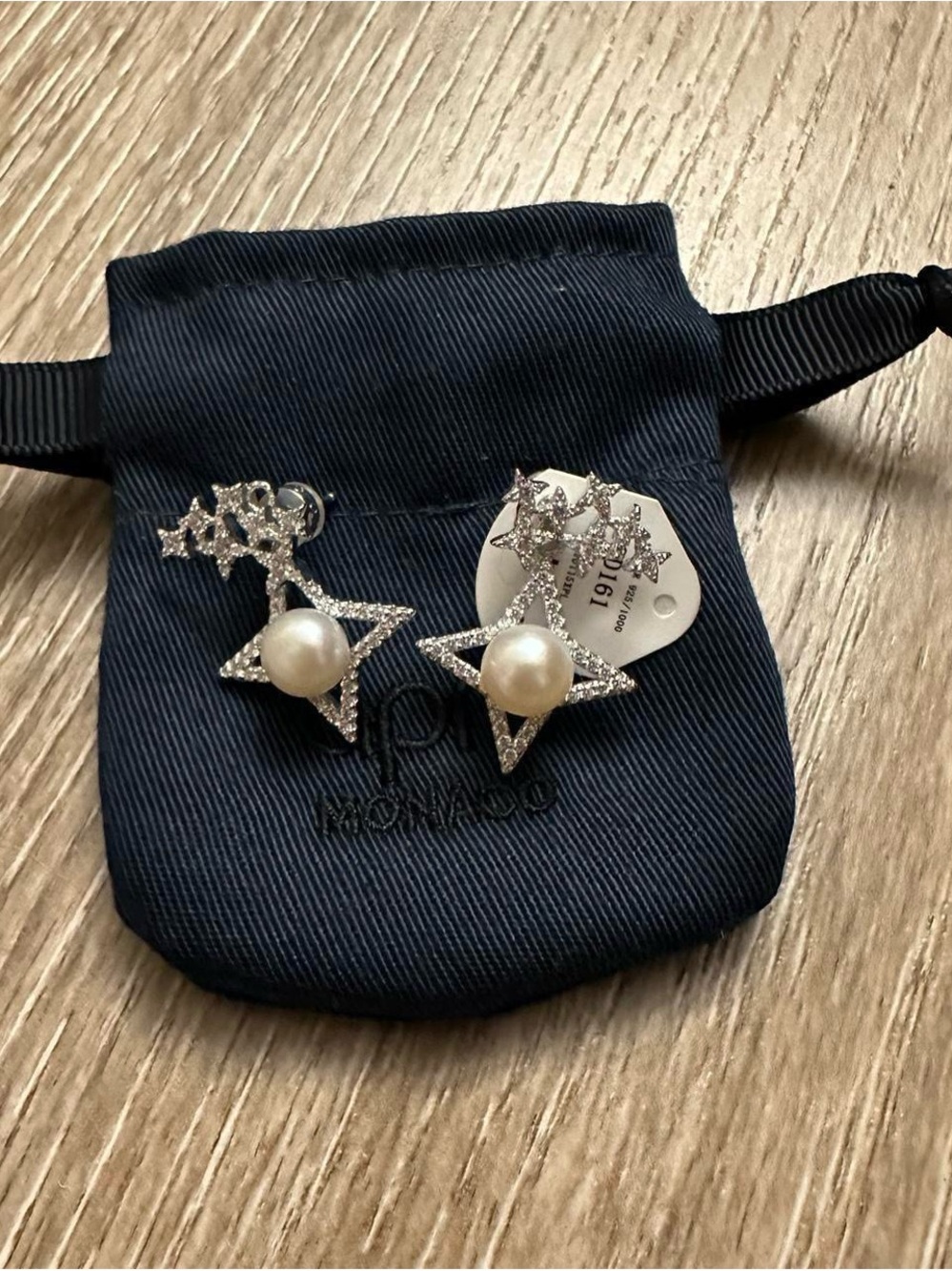 Silver Star Pearl Drop Earrings - Elegant Crystal Accents